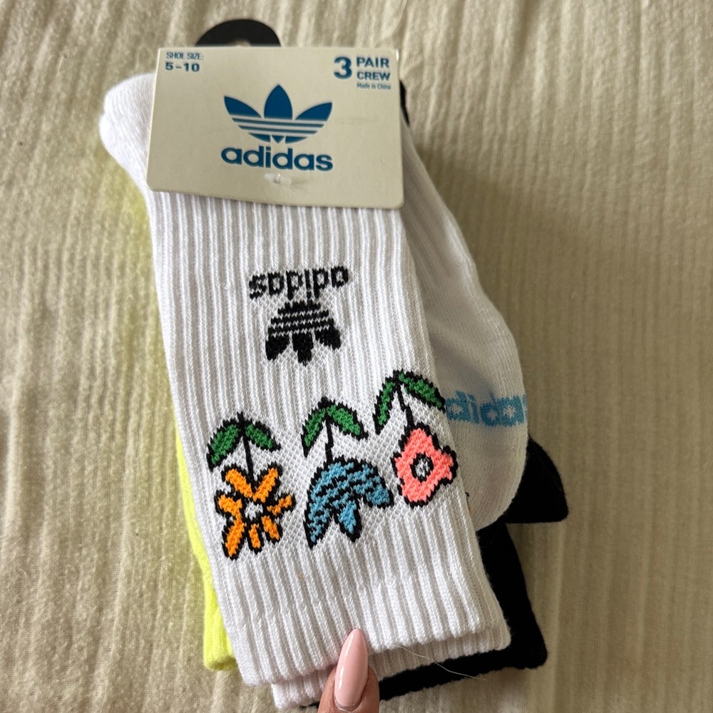 Adidas Crew Socks 3 pack with Colorful Floral Accents - Picture 6 of 7